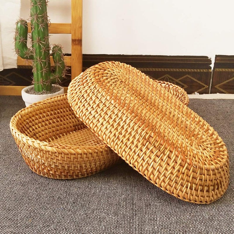 i-lan Large Size Handmand Oval Bread Serving Basket, Natural Rattan Fruit Bowl, Coffee Table Tray for Food Storage, Snack, Vegetable, Honey Brown ï¼ˆL: 12.5") - Image 4